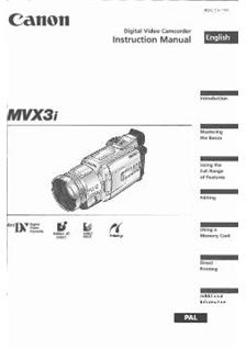 Canon MVX 3 i manual. Camera Instructions.